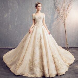 プリンセスライン　オーダーメイドの格安豪華なビーズのウェディングドレス　レースアップブライダルガウン