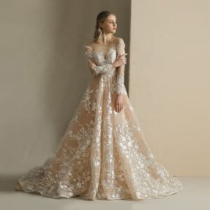 Aライン 安くて豪華なバックレスオフショルダーレースアップ 前撮りフォト ウェディングドレス