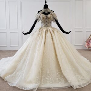 プリンセスライン　花嫁専用ドレス　レースアップオフショルダーウェディングドレス