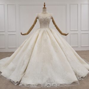 プリンセスライン　花嫁衣装に迷っている方へ　レースアップリケのデサンドレス　ウェディングドレス