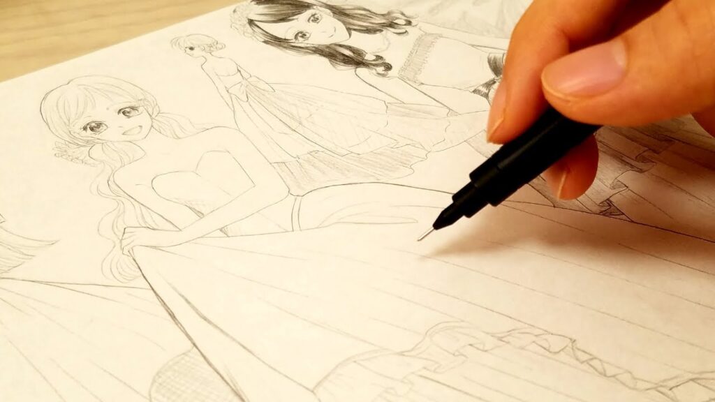 ドレスの女の子紙いっぱい描いてみた【イラストメイキング】【アナログ絵】【drawing】