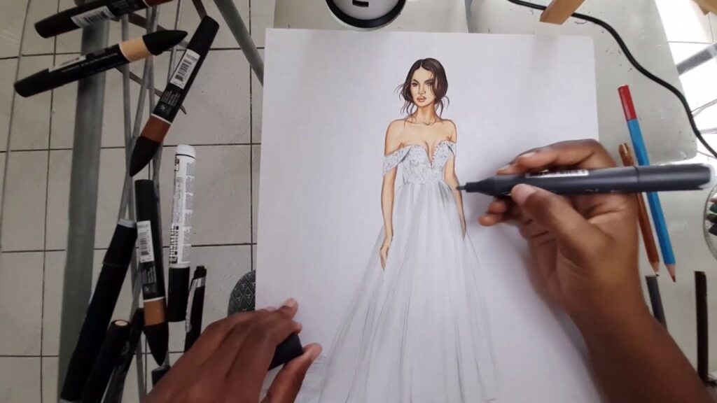 DESSIN DE MODE / Comment Dessiner Robe de Mariée sur figurine / ADMODE Séverine Fabienne