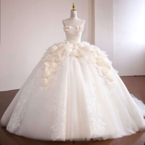 プリンセスライン プロポーズ記念 フリル ウェディングドレス ロマンチック