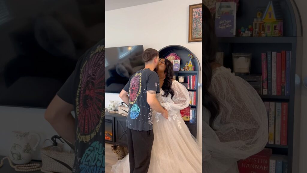 trying on my wedding dress 👰🏾♀️🫶🏽 #weddingdress #2023bride #weightlossjourney #40poundsdown